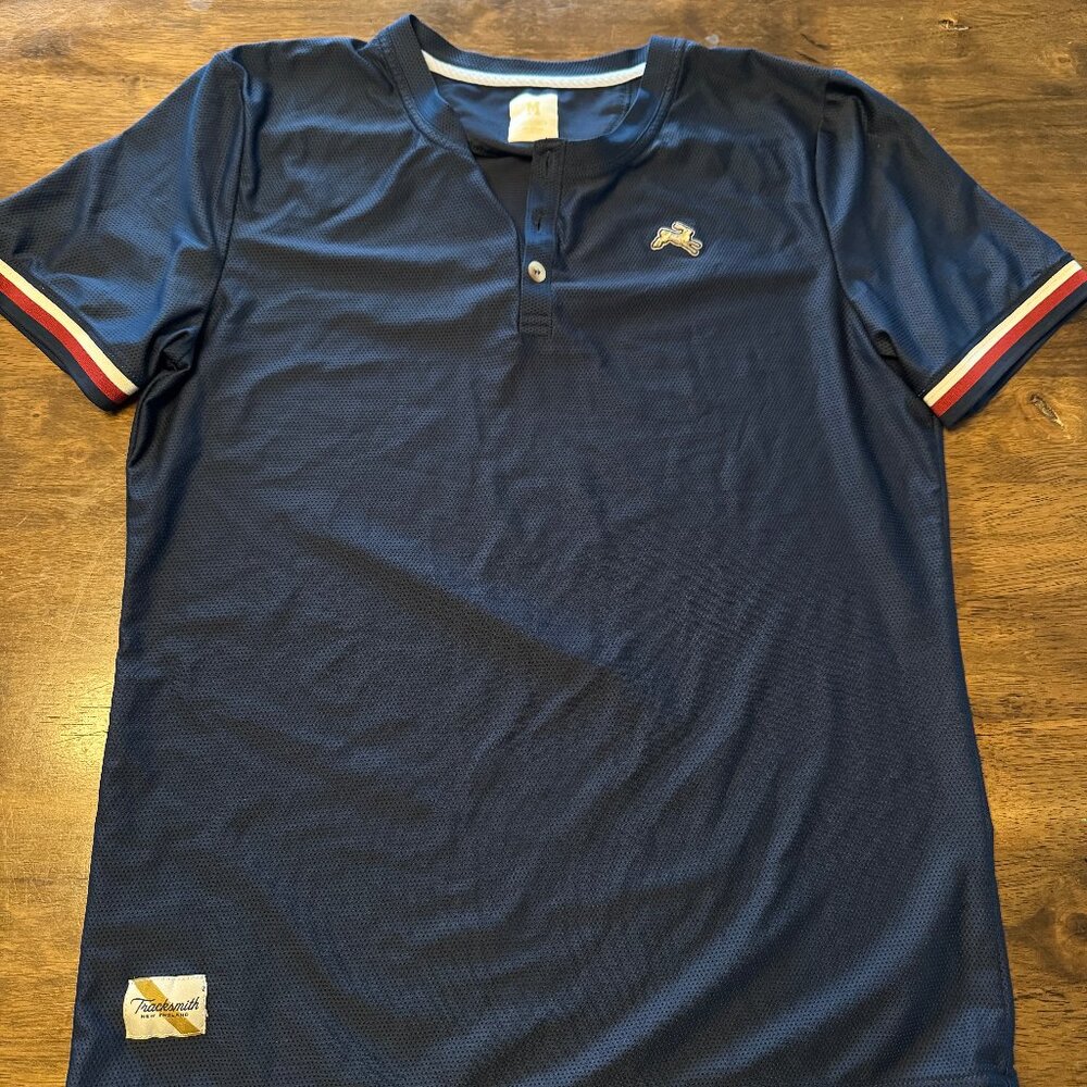 Tracksmith V.C. Jersey Henley Short Sleeve Blue Men's Size Medium